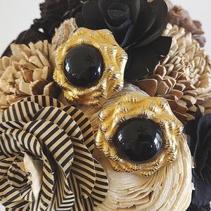 Monet Black Cabochon Gold-Tone Clip Earrings